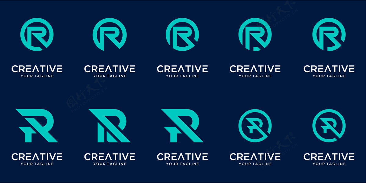 抽象一套花押字首字母r标志模板公司标志最小现代