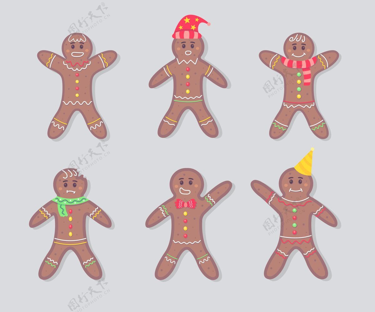 文化平面设计姜饼人饼干收集十二月快乐圣诞节