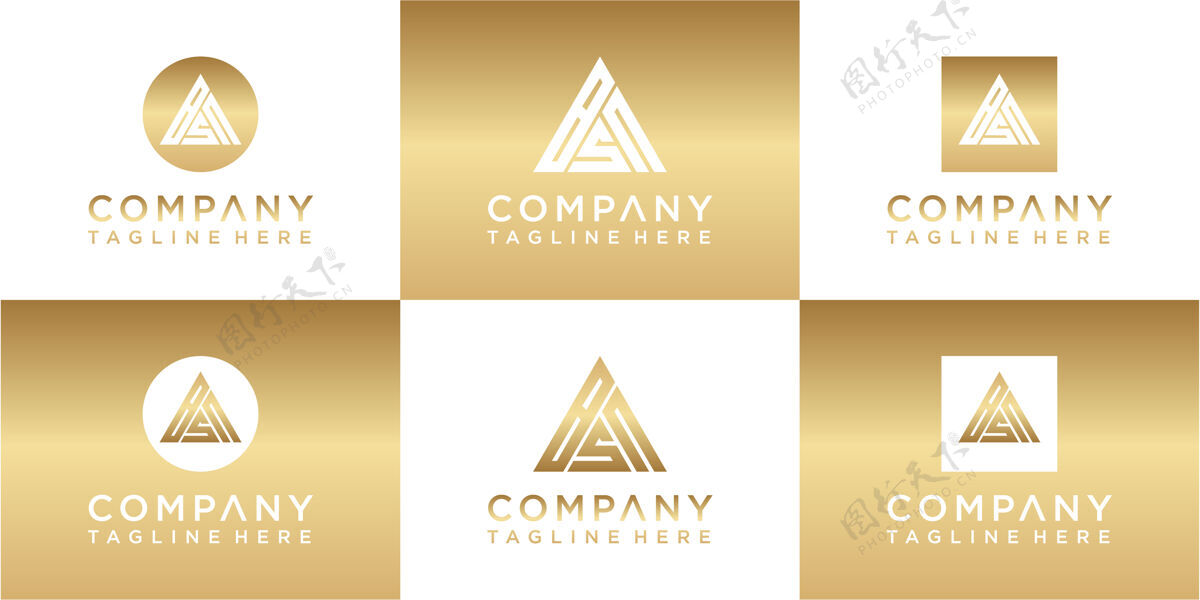 Brand一套创意三角会标金色标志设计ShapesCorporateprofileCompanyidentity